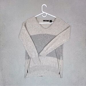 LUSSO WOMENS CASHMERE V NECK SWEATER 2 TONE GRAY SIZE M